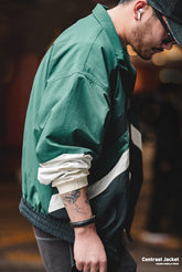 Maden Men's Vintage Contrast Color Stand Collar Jackets Lightweight Mesh Breathable Sportswear Jacket Casual Streetwear Coat